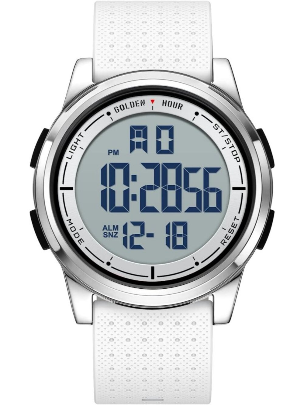 Men's Silver White Rubber Strap Ultra-Thin Minimalist Waterproof Digital Watch